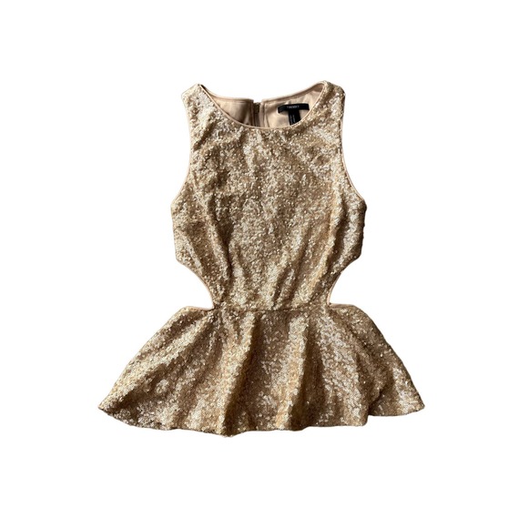 Forever 21 Blouse Sz M Nude Metallic Sequin Top Party Peplum Glitter Glam Cutout - Picture 1 of 10
